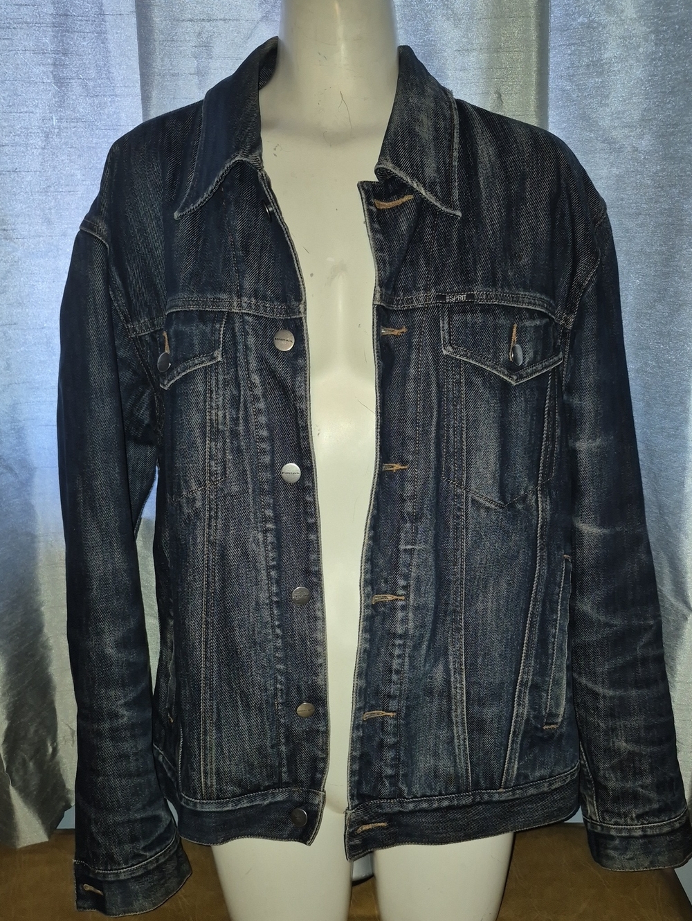 Vintage Esprit Women's Dark Indigo  Denim Jacket - Washed Blue Trucker  Size L..
